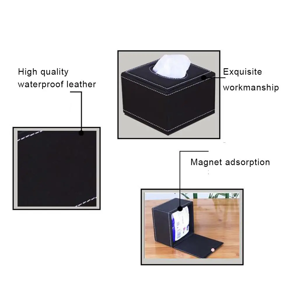 Box Cover Paper Napkin Holder Case Room Car Hotel Tissue Holder Waterproof Easy Cleaning Black Leather Living Room Bedroom