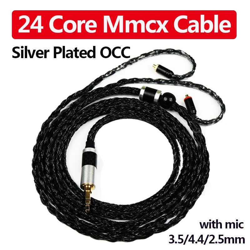 MMCX cable with MIC 24 core  silver plated OCC connector upgraded cable earphones cable 3.5MM4.4 2.5 for SE215 SE425 SONY