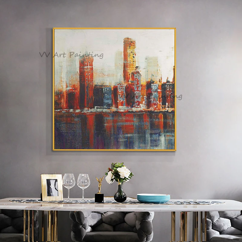 

The Hand Painted City Oil Painting Color Picture Abstract Landscape Wall Art Home Decor Wall Painting For Home Room Holiday Gift