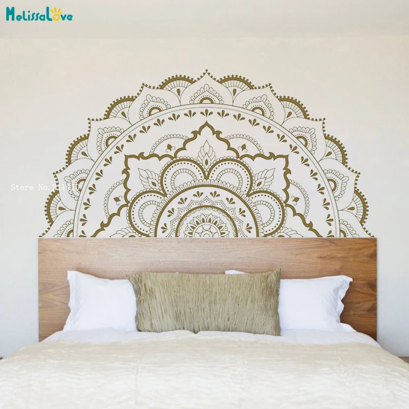 Available Half Mandala Decals Flower Murals Yoga Studio Bedroom Headboard Decor Removable Vinyl Art Wall Stickers YT3962A