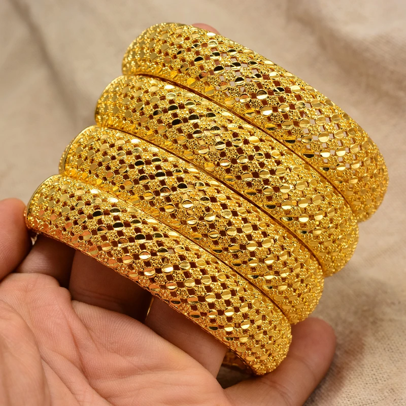 Wando 4 Pieces/Lot Wholesale African Bangle Ethiopian Gold Color Bracelets The Style of Middle East Dubai Wedding Gift