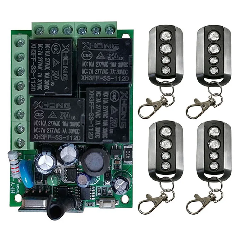 

Remote Control 433Mhz 220V 4CH 10A rf Switch Relay Receiver and Transmitter for Garage Remote Control and Remote Light Switch