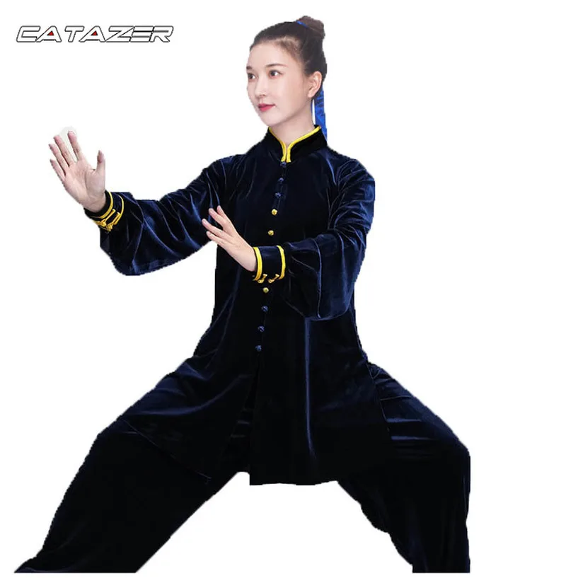 Martial Arts Suit Crane Embroidery Thick Velour Wing Chun Clothing Autumn Winter Tai Chi Clothing Velvet Kung Fu Uniform