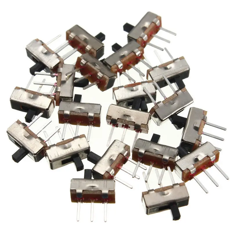 50Pcs SS12D00G3 Toggle Switch 2 Position SPDT 1P2T 3 Pin PCB Panel Mini Vertical Slide Switch Mini Power Switch for Audio Light