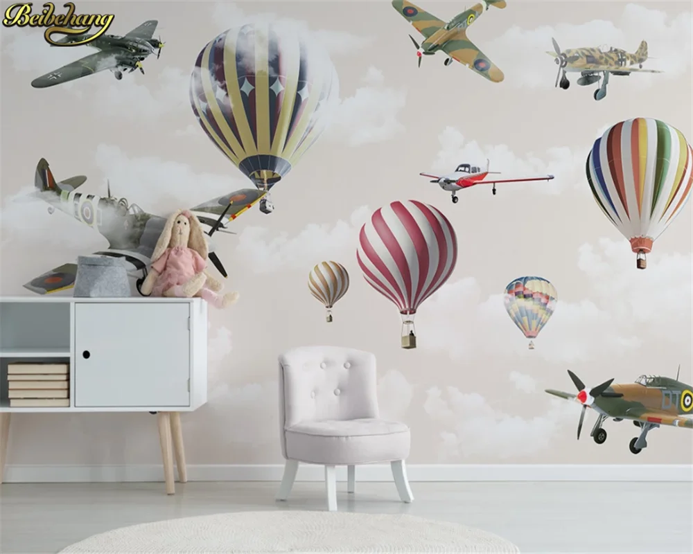 beibehang Custom wallpaper mural nordic minimalist hand drawn cartoon airplane balloon sky children room background wall paper