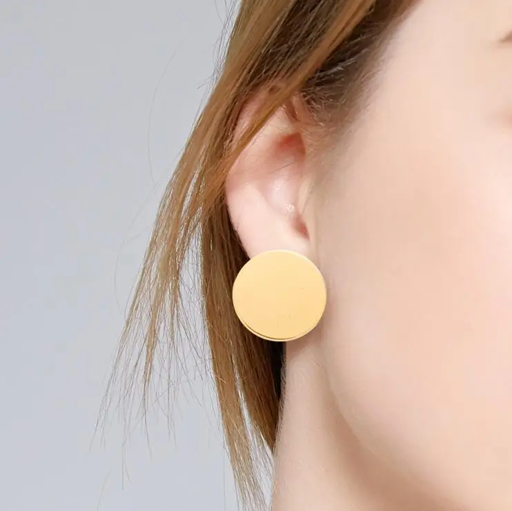 Women's Gold Plated Geometric Big Round Clip Earrings