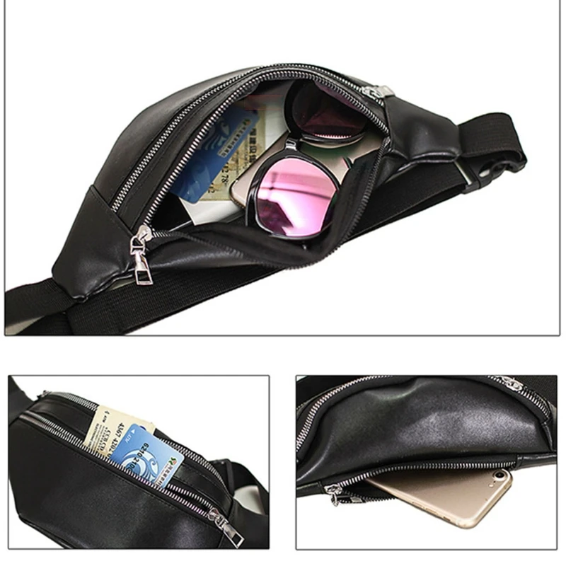 Sac banane en cuir PU pour hommes et femmes, avec poches à fermeture éclair, ceinture ajustable, pochette de voyage à la mode