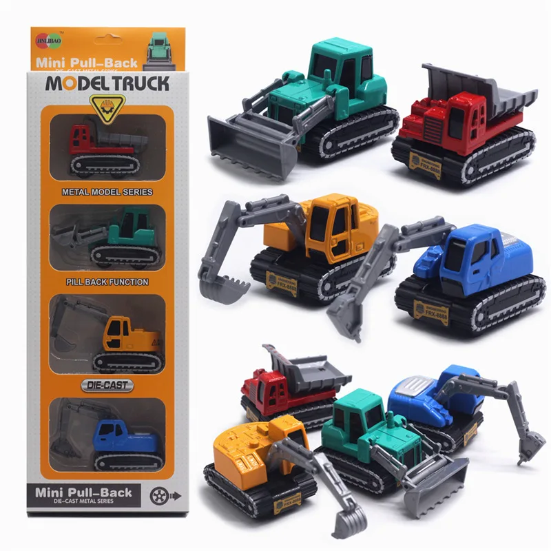 

Alloy pull back 4-piece engineering vehicle model,1:64 crawler excavator forklift toy,new hot-selling engineering vehicle toy