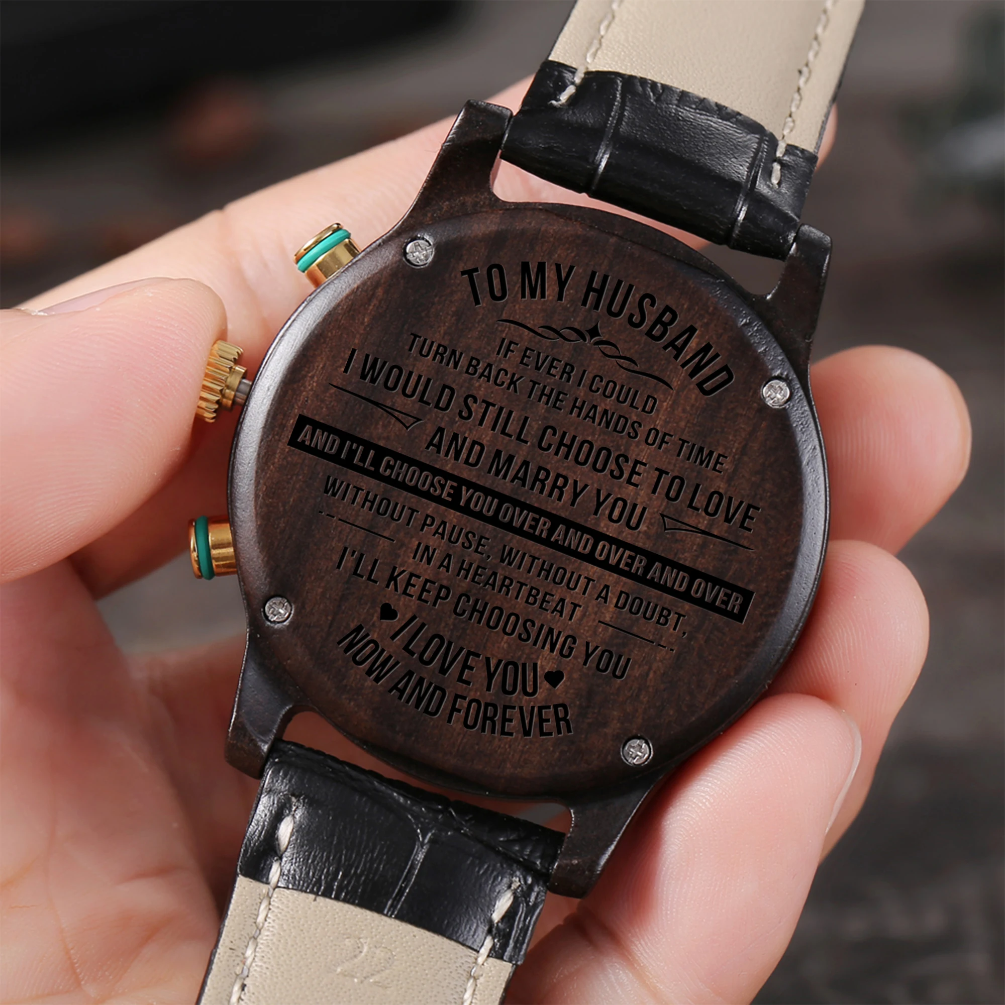 

To My Husband Engraved Watches Custom Watch Engrave Ebony Leather Handsome Gift Anniversary Groosman Gifts