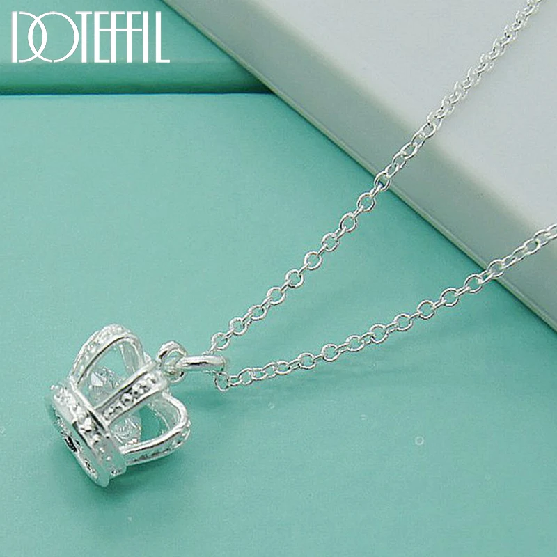 

DOTEFFIL 925 Sterling Silver AAA Zircon Crown Pendant Necklace 18 Inch Chain For Woman Fashion Wedding Engagement Party Jewelry