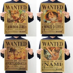 1 pz One Piece Action Figure taglie Poster Craft Print adesivi murali film Vintage Playbill Luffy adesivi carte da parati monopezzo