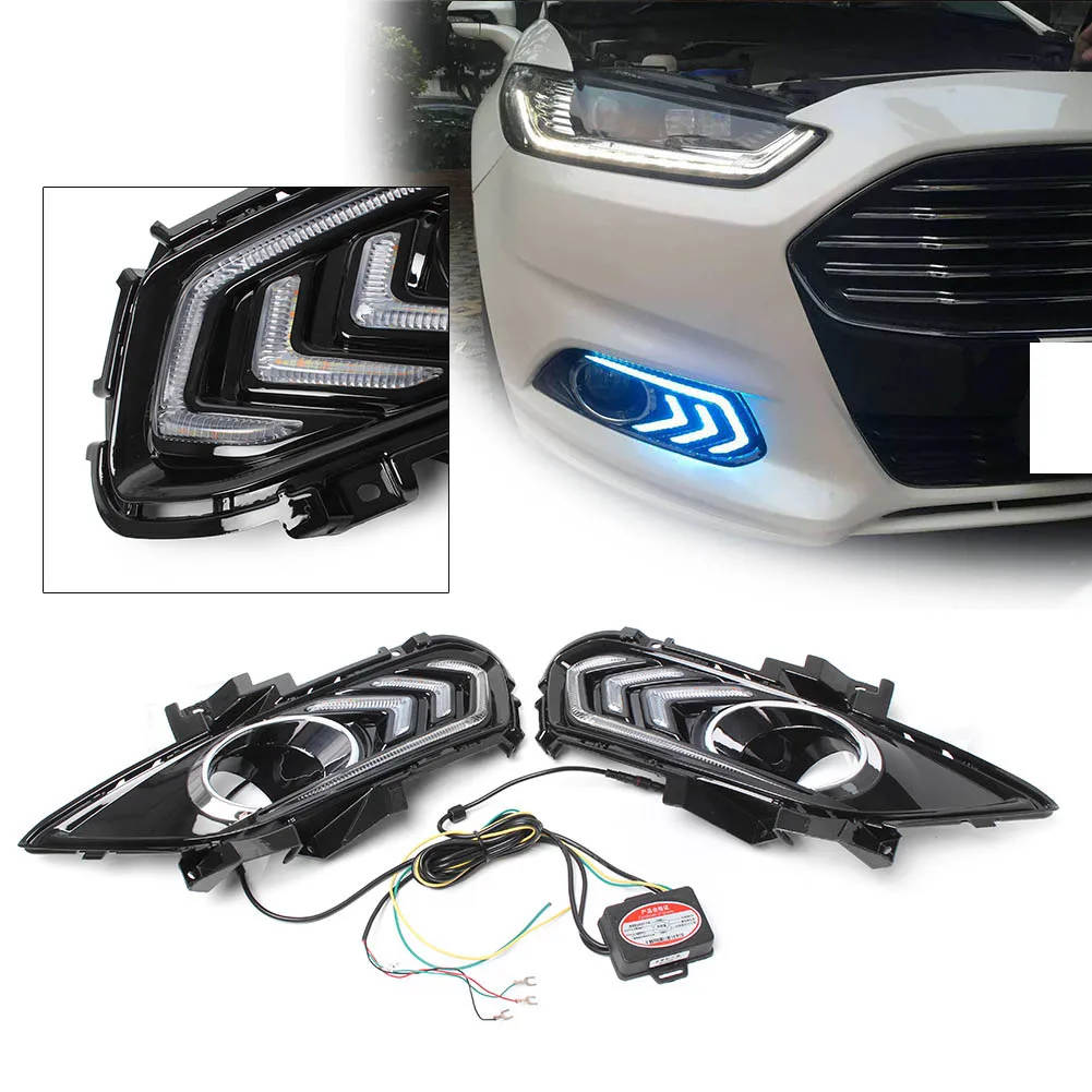 1 คู่รถกันชนด้านหน้ากันชนสําหรับ Ford FUSION Mondeo 2013 2014 2015 LED Daytime Running Light เลี้ยวสัญญาณ