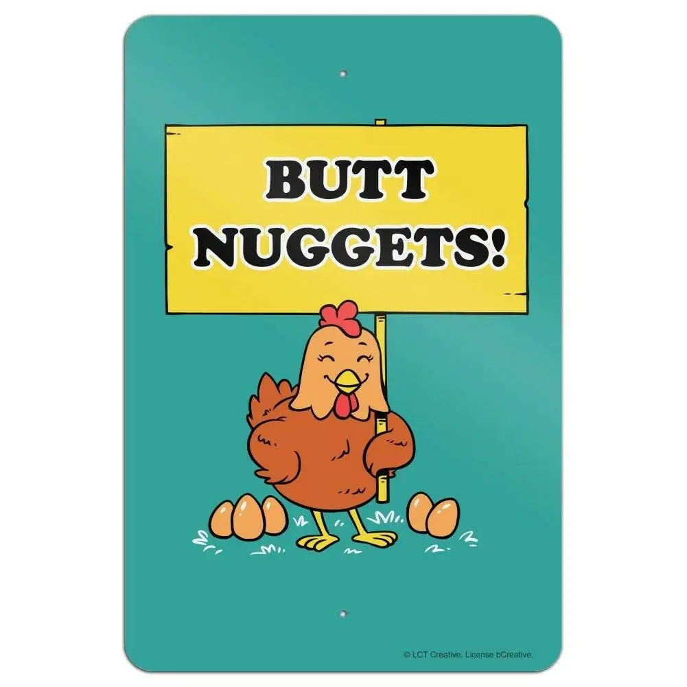 Butt Nuggets Chicken Eggs Funny Humor Home Business Office Sign Retro Wall Home Bar Pub Vintage Cafe Decor, 8x12 Inch