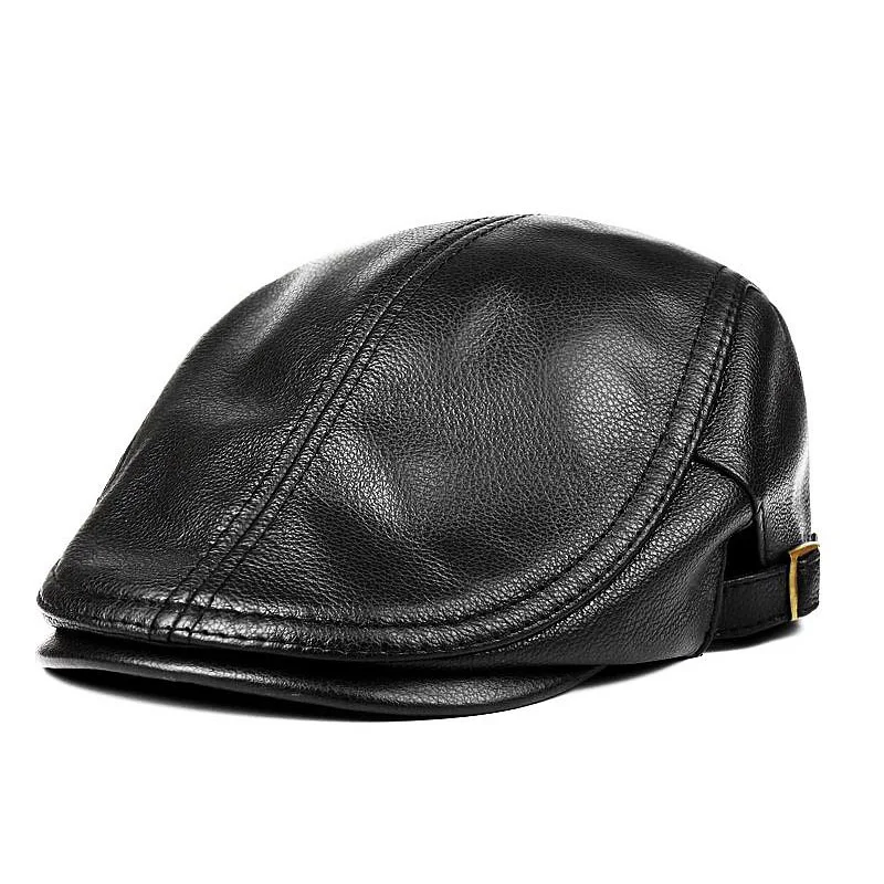 Hats Men Women Street Bonnet Genuine Leather Beret Male Thin Hats 55-61 cm Adjustable Forward Cap Leisure Duckbill Casquette