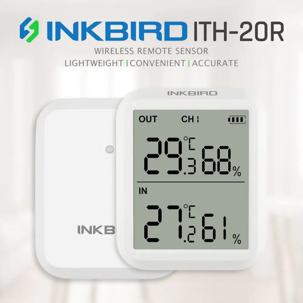 ITH-20R Weather Station Thermometer and Hygrometer Large Backlight LCD Outdoor&Indoor Inkbird Unit for House Kitchen Courtyard