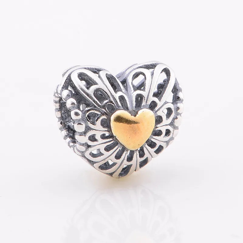 

NEW Gold color Original 925 Sterling Silve Basic Beads Charm Love Heart Suitable for Pandora Style Charm Bracelets