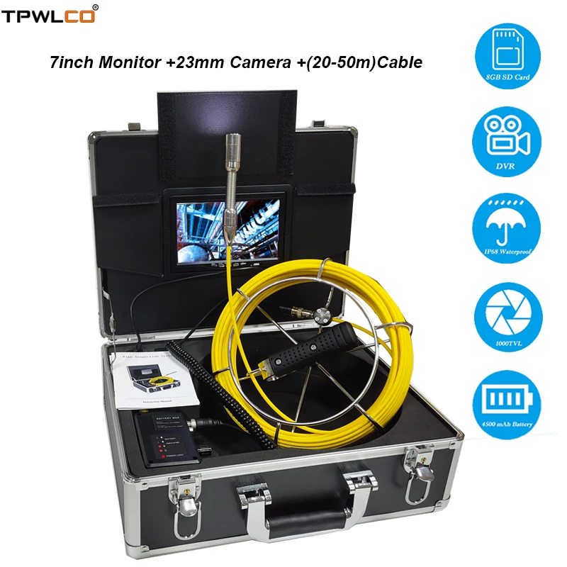 

TPWLCO Drain Sewer Industrial Inspection System With DVR 8GB SD Card 7inch Screen 20-50m Cable 23mm Endoscope Underwater Camera