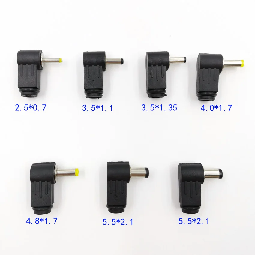 

DC Power Male Plug Jack Adapter 90 Degree Male 5.5x2.1mm/5.5x2.5mm/4.8x1.7mm/4.0x1.7mm/3.5x1.3mm/2.5x0.7mm/2.0x0.6mm