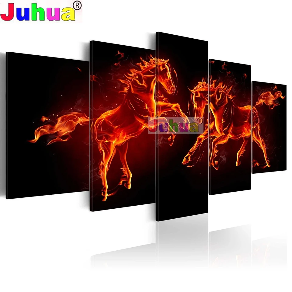 

Home Decoration Firey Horses Diamond Embroidery 5 pcs/set 5d Diy Diamond Painting cross stitch full Square Round drill Mosaic