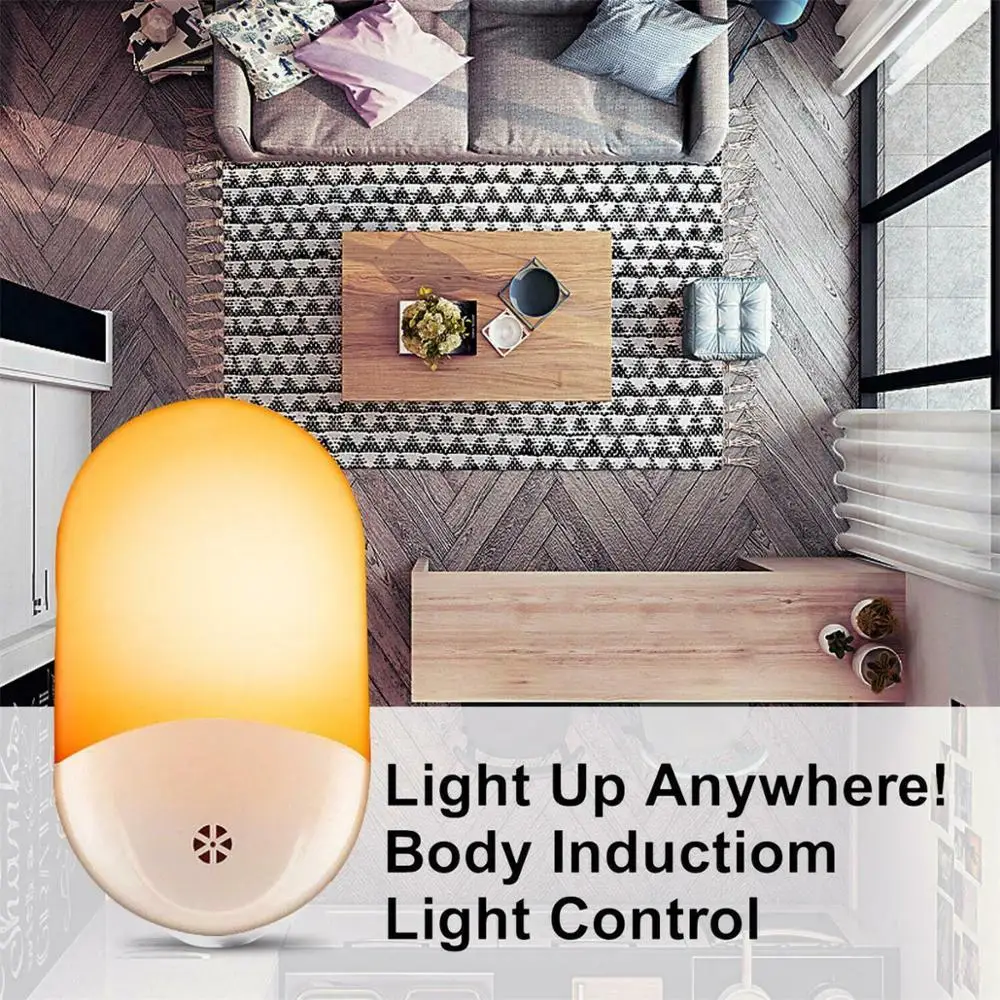 Dusk to Dawn Automatic LED Night Lights Wall Plug In Light Sensor Warm White Lamp For Children Kids Bedroom