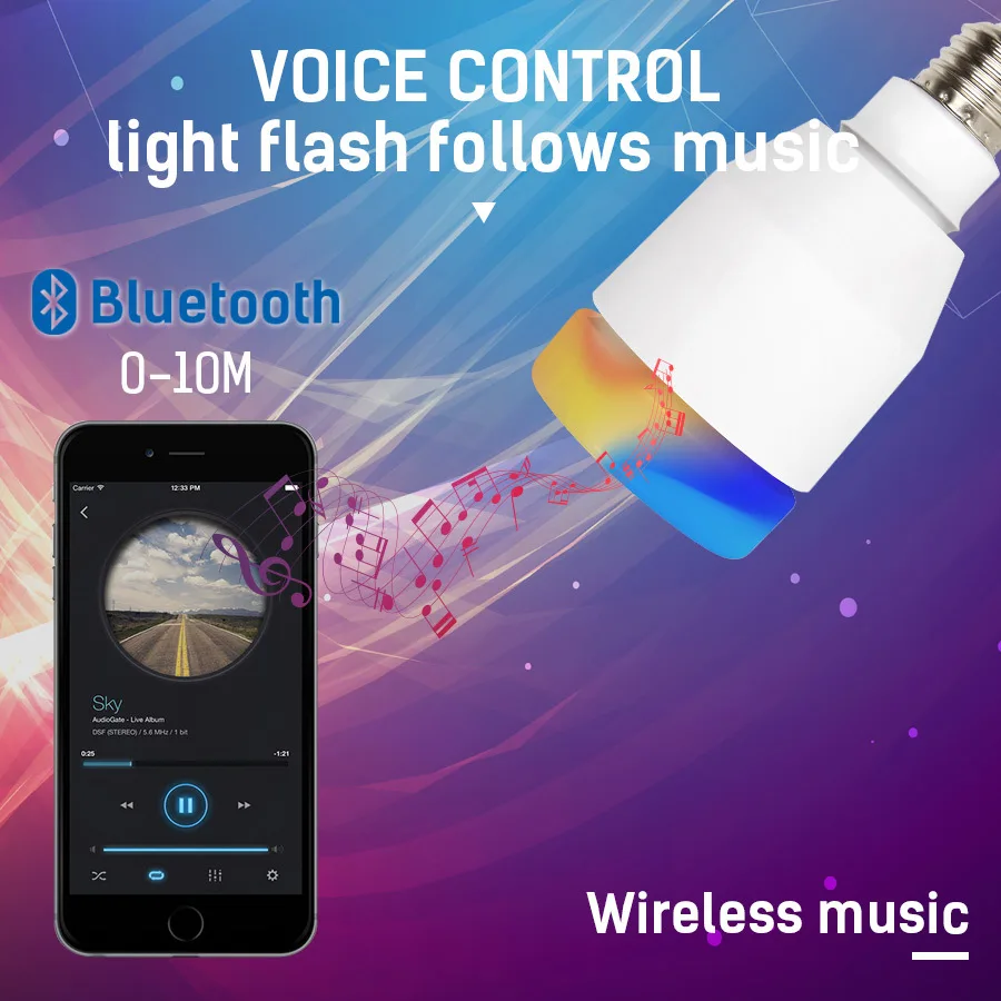 The new AC110-265V LED can be connected to Bluetooth RGBW hybrid E27 bulb 7+3W all-in-one with 16-key remote control bulb