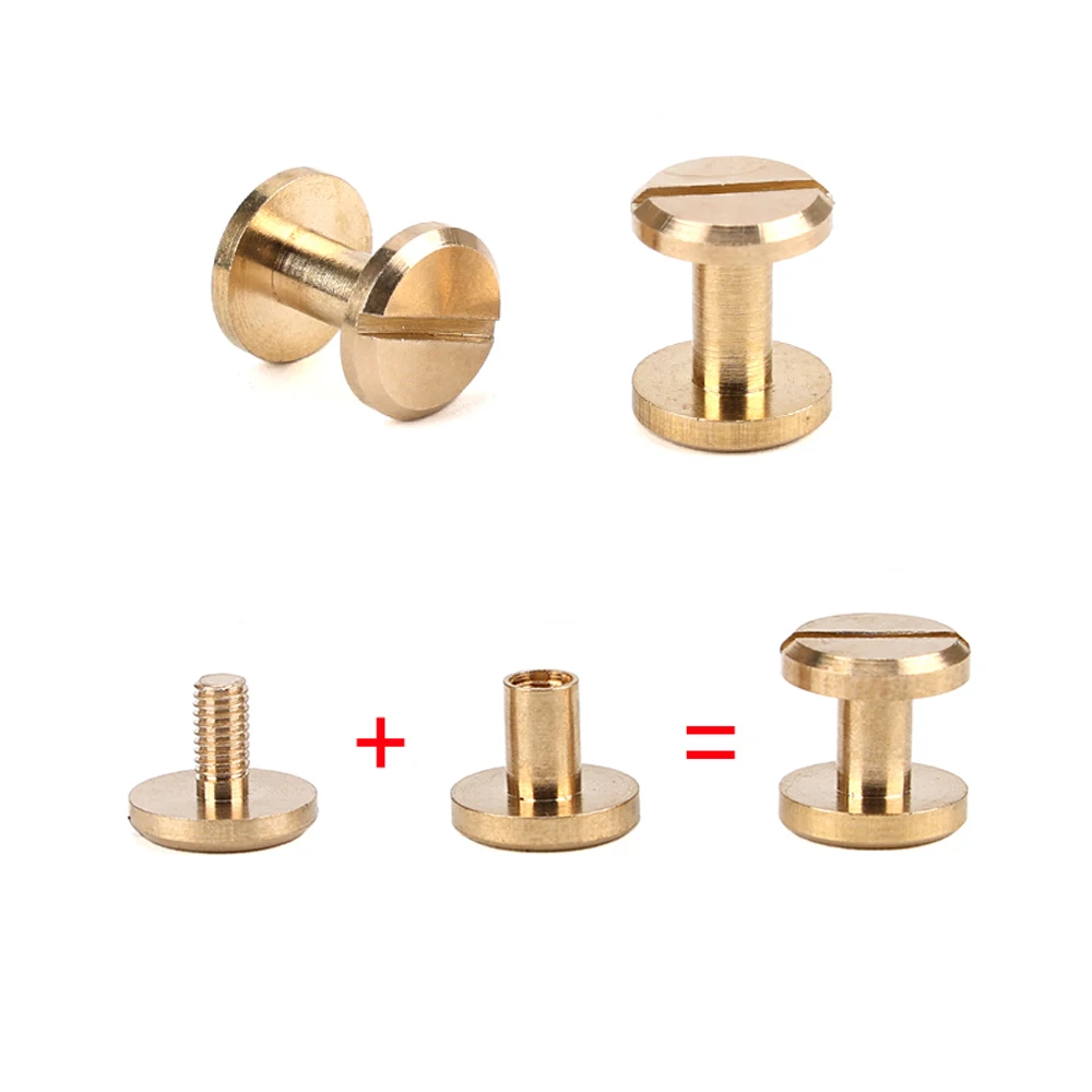 8/10mm Solid Brass Screw Nail Bolt Rivets Binding Book Round Head Screws Studs for Leather Craft Bags Clothes Shoes Strap Belt