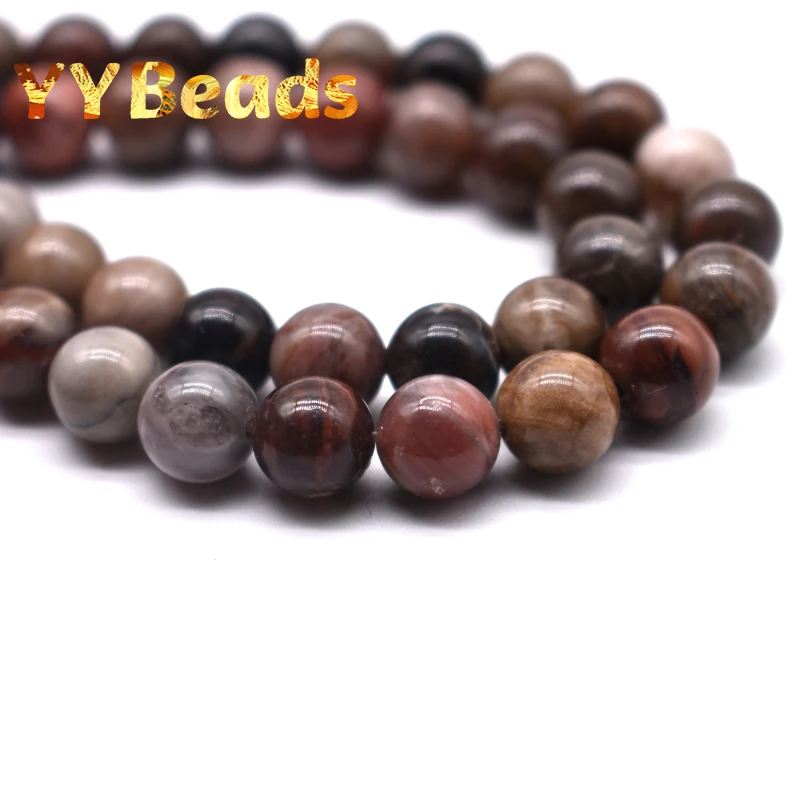 AAA+ Natural Wooden Petrified Jades Stone Gem Beads Round Loose Charm Beads For Jewelry Making Bracelets 15\