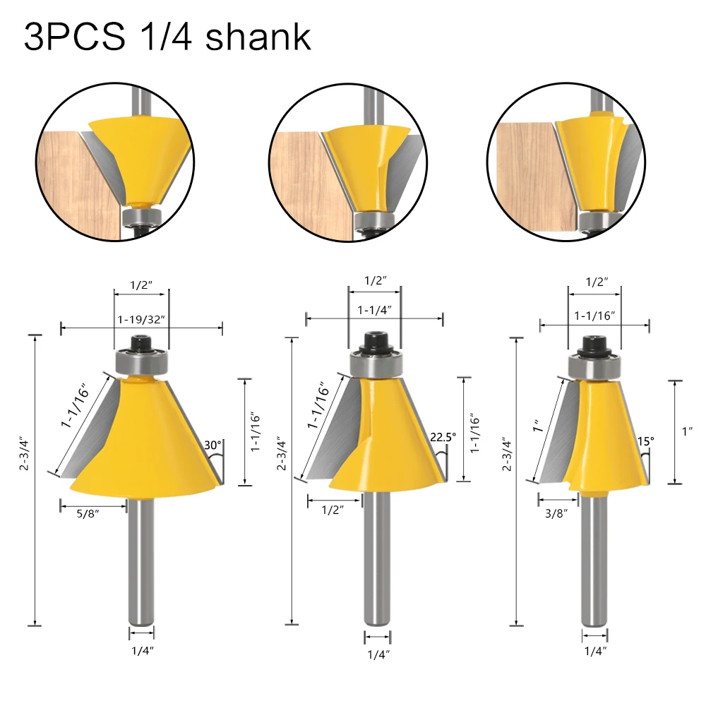 1pc 8mm 6mm 1/4inch 12mm 1/2inchShank Chamfer Router Bit 15 Degree Bevel Edging Milling Cutter for Wood Woodorking Machine Tools