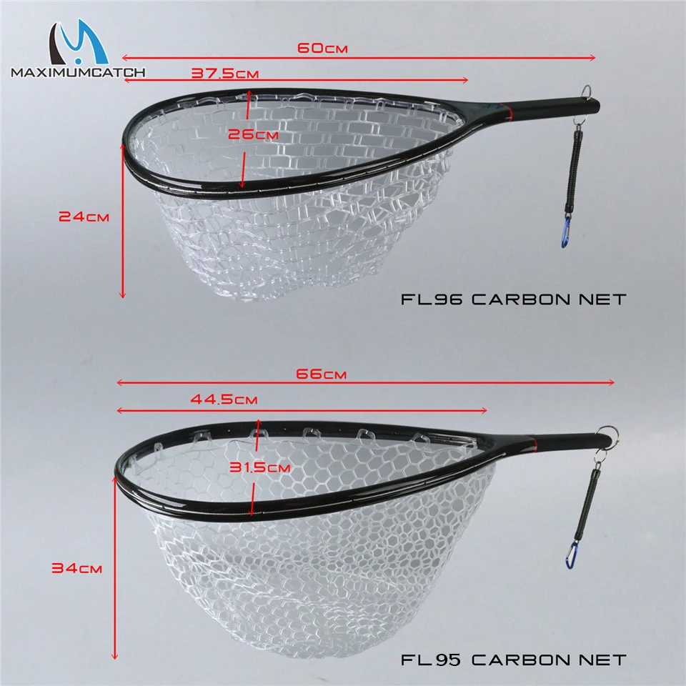 Maximumcatch Fly Fishing Landing Net Solid Carbon Fiber Frame Nomad Hand Strong & Light Clear Rubber Net