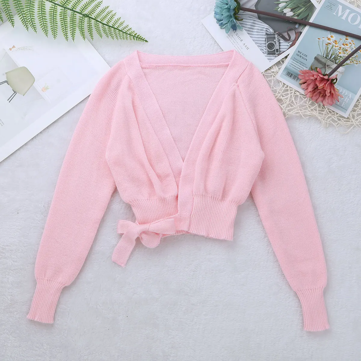 Autumn Winter Kids Girl Ballet Gymnastic Leotard Jacket V Neck Long Sleeve Dance Sweater Top Coat Jacket Wrap Ballet Clothing