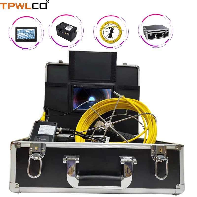 TPWLCO 7inch Color Sewer Waterproof Video Camera System 8GB SD Carding With DVR Diameter 6.5mm 20-50m Cable Industrial Endoscope