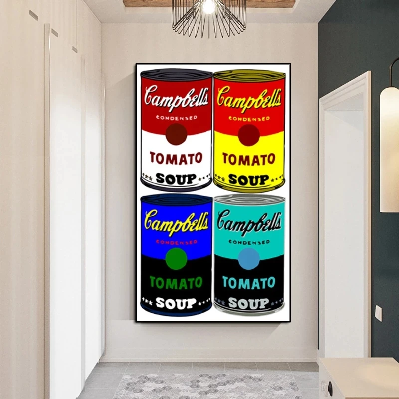 Pintura al óleo impresa en lienzo, sopa de Andy Warhol Campbell, arte de pared clásico, pinturas en lienzo, imágenes de pared para decoración para sala de estar