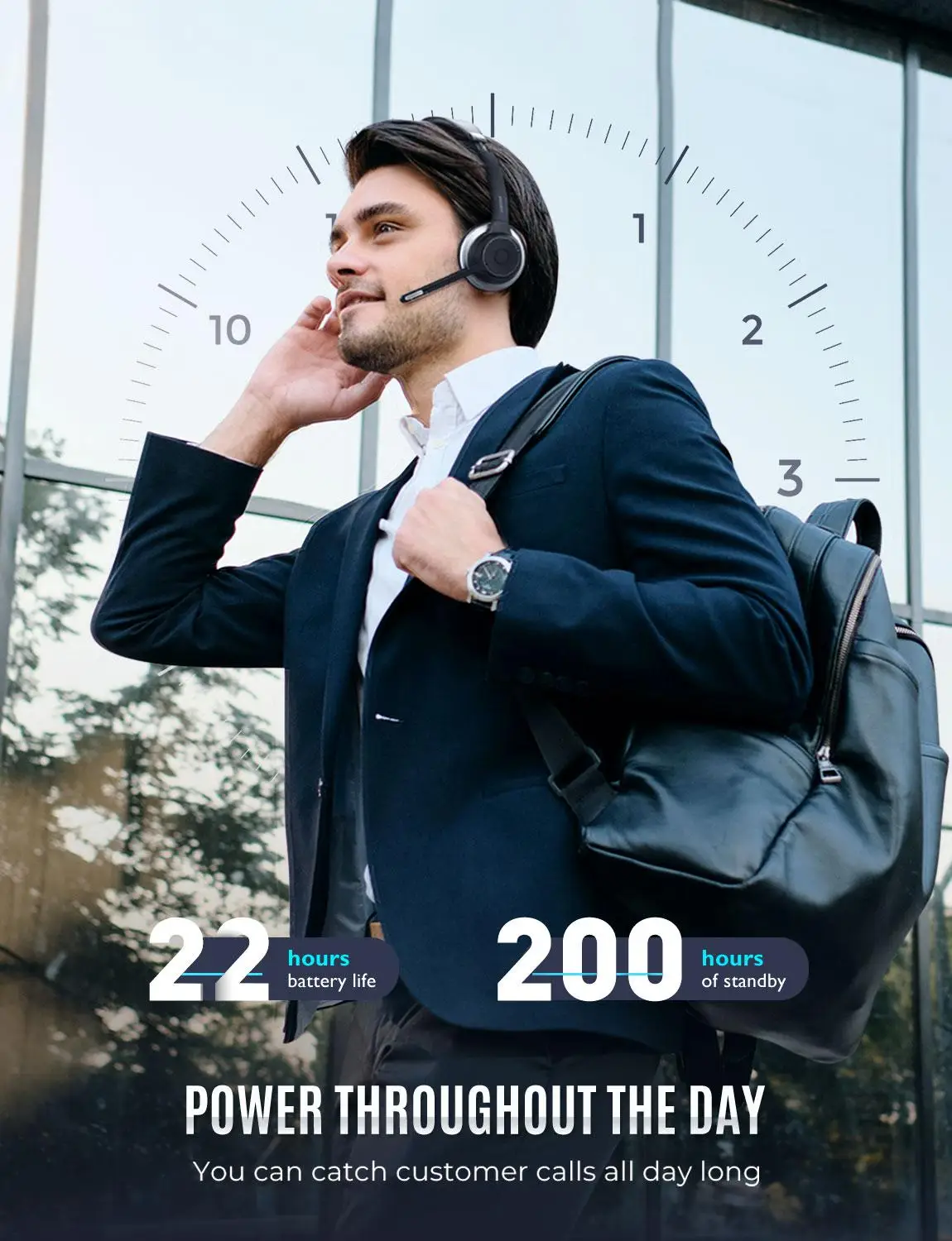 سماعات أذن Mpow طراز HC5 مزودة بتقنية البلوتوث 5.0 ومحول USB CVC8.0 وسماعة رأس مزدوجة لإلغاء الضوضاء مع وقت لعب 22H لأجهزة الكمبيوتر والعمل المكتبي