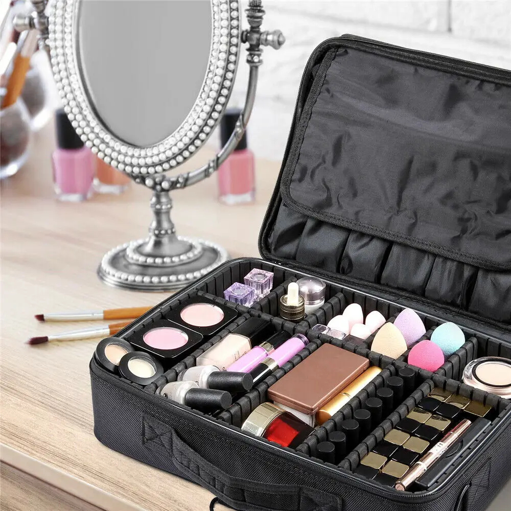 PU Professional Makeup Bag Portable Cosmetic Brush Organize Case Storage Box Toiletries Cosmetics Organizer Nail Tool Suitcase