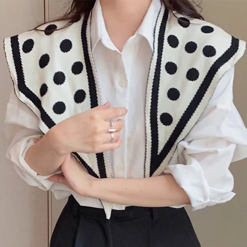 Korean Wool Thicken Cross Knot Dots Warm Knit Shawl Summer Air Conditioned Room Protect Cervical Spine Cloak Women Scarf P89