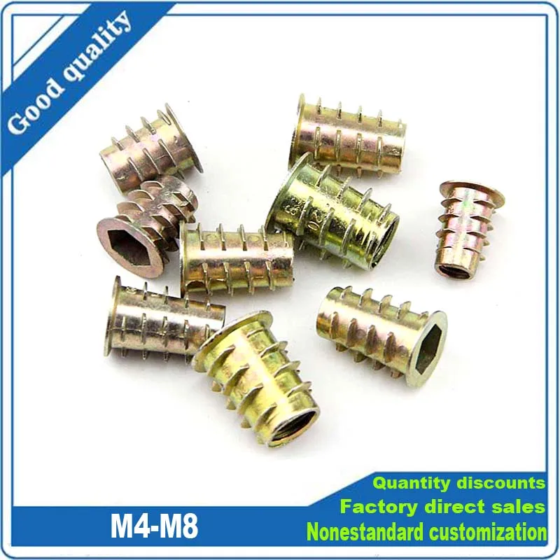 10pcs/lot Zinc Alloy Countersunk Hex Socket Flange Insert Nut M4 M5 M6 M8 M10 Wood Furniture Pre-Embedded Screw Nut