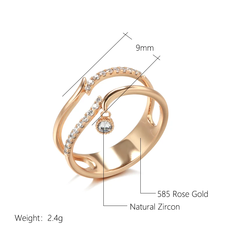 Kinel Hot 585 Rose Gold Ring Fashion Wedding Jewelry 2021 Micro Wax Inlay Natural Zircon Geometry Ring Women Fine Jewelry