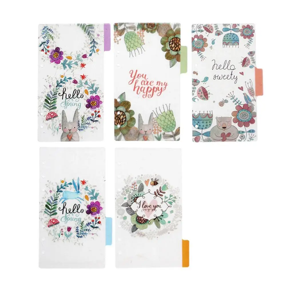 5Pcs A5/A6 Floral Category Planner Index Page Notebook Translucent 6-Hole Binder For Students Teachers Office Staff