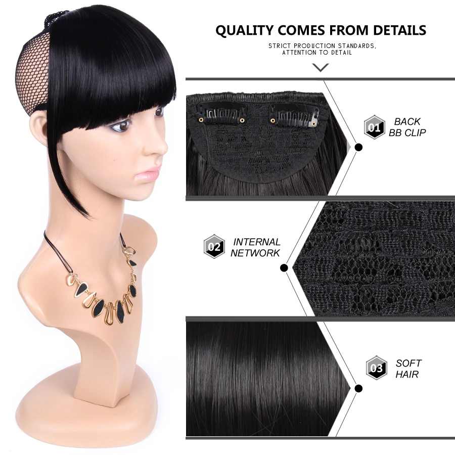 Synthetic Fake Blunt Hair Bangs 2Clips In Hair Extension Neat Front Fake Fringe False Hairpiece For Women Clip In Bangs