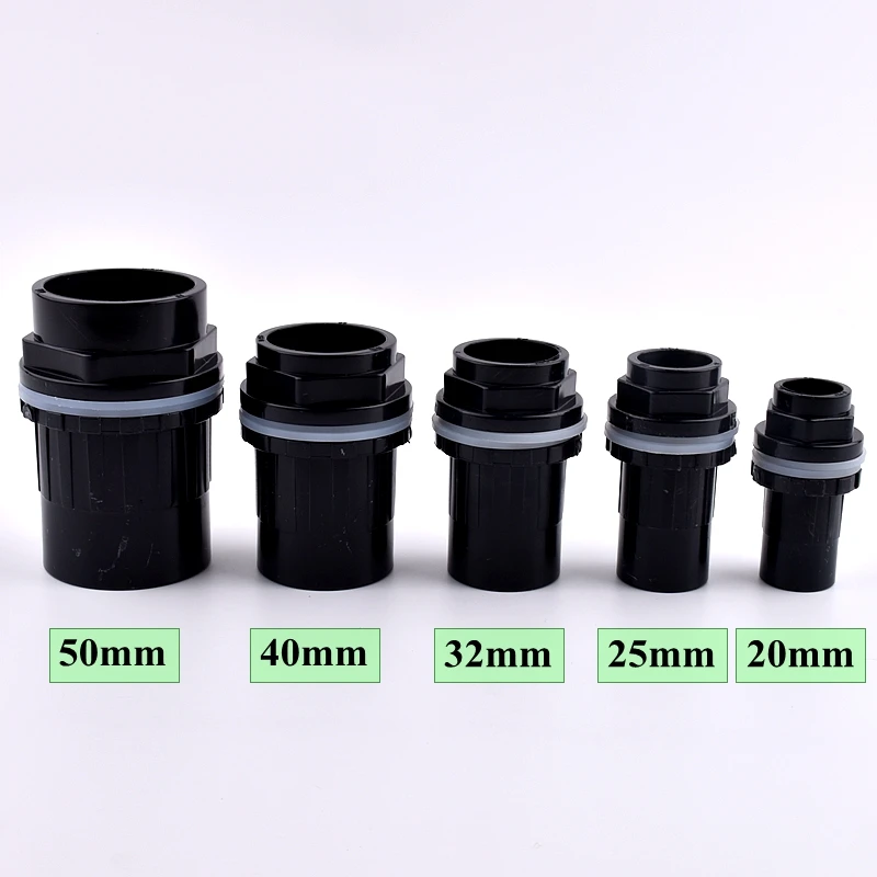 2~20pcs I.D 20~50mm Black PVC Pipe Aquarium Butt Fish Tank Connector Overflow Thread Water Tank Joint Supply Accessories