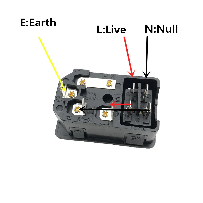 1Pc 10A 250VAC 4 Pin IEC320 C14 inlet connector plug AC power socket with red lamp rocker switch 10A fuse holder CZYC