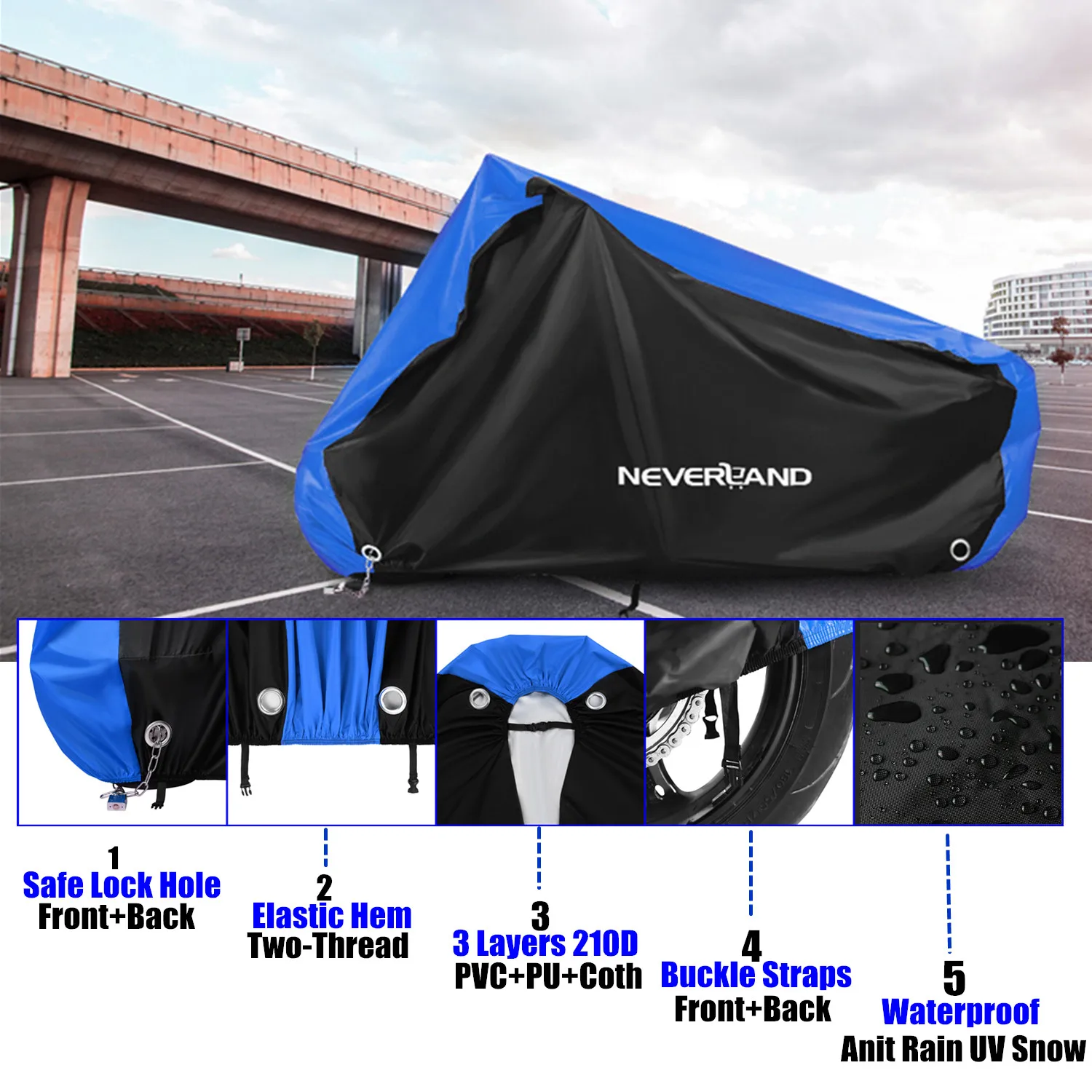 Motorcycle Cover Waterproof Outdoor Indoor Scooter Dirt Motor Bike Case Sun Rain Protector Rain UV Upgrade 210D Thickened3Layers