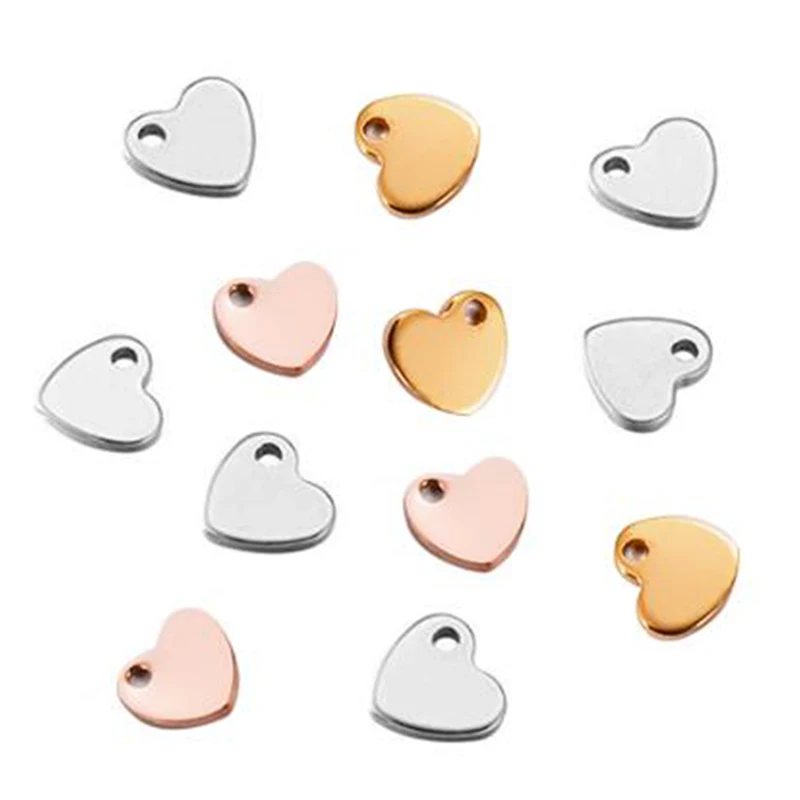 100PCS Wholesale Stainless Steel Logo Small Heart Charm Jewelry DIY Findings For Pendant Necklace  6x7mmTag for Logos Making