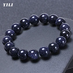 8-12mm Natural Blue Sandstone Beads Bracelet Solar System Bracelets Jewelry Gift for Women Men Lover Elastic Rope Jewelry Gifts