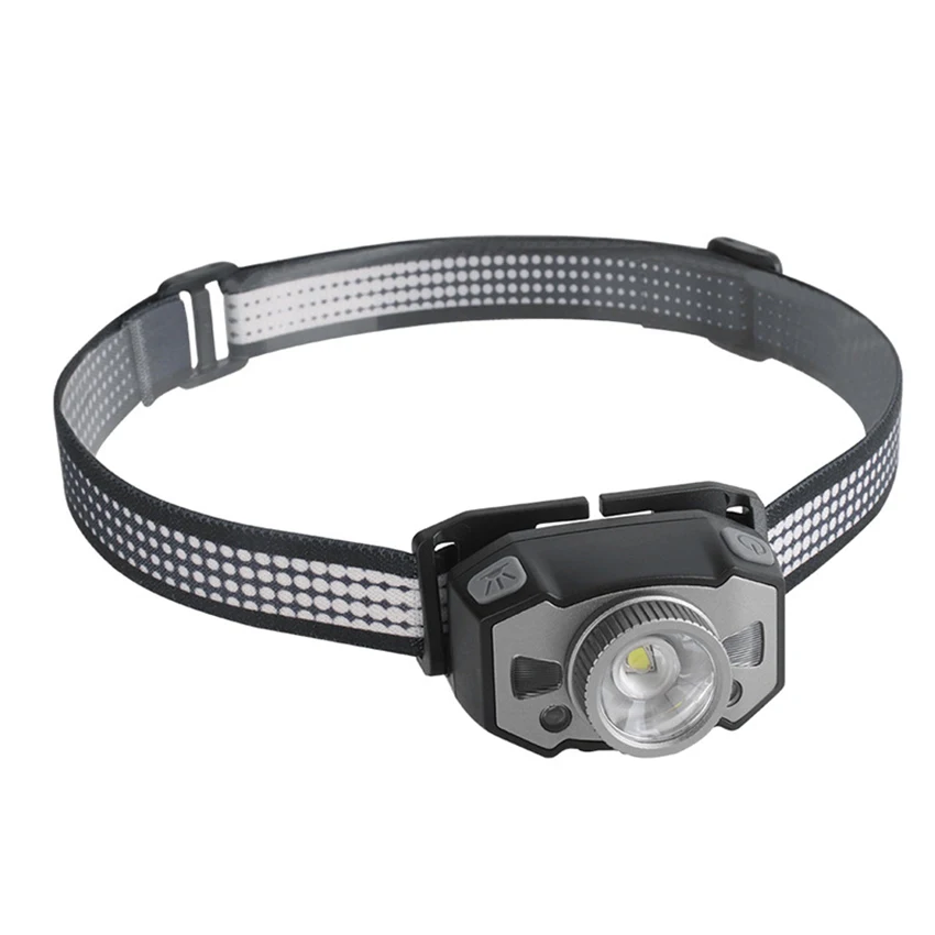 Lampada frontale zoomabile, torcia frontale ricaricabile con luce rossa e sensore di movimento per la corsa in campeggio escursionismo all'aperto, 5 modalità