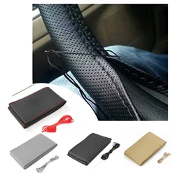 38cm DIY Car Steering Wheel Cover Fiber Leather with Needle Braid on Steering Wheel SkidProof Car Styling Interior Accessorie