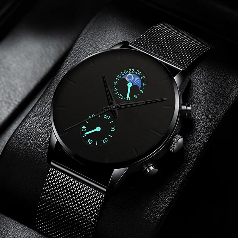 Reloj hombre moda męskie zegarki biznesowe luksusowe klasyczne czarne siatka ze stali nierdzewnej pasek kwarcowy zegarek na rękę relogio masculino