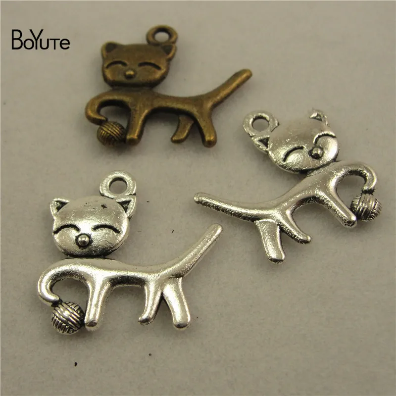 BoYuTe (50 Pieces/Lot) Vintage Metal Alloy 18*19MM Naughty kitten Cat Charms Pendant Diy Jewelry Accessories Findings