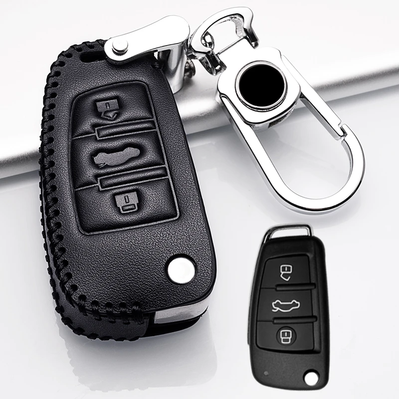 Leather Key cover car Key Case For Audi A1 A3 A4 A5 Q7 A6 C5 C6 Car Holder Shell Remote Cover Car-Styling keychain