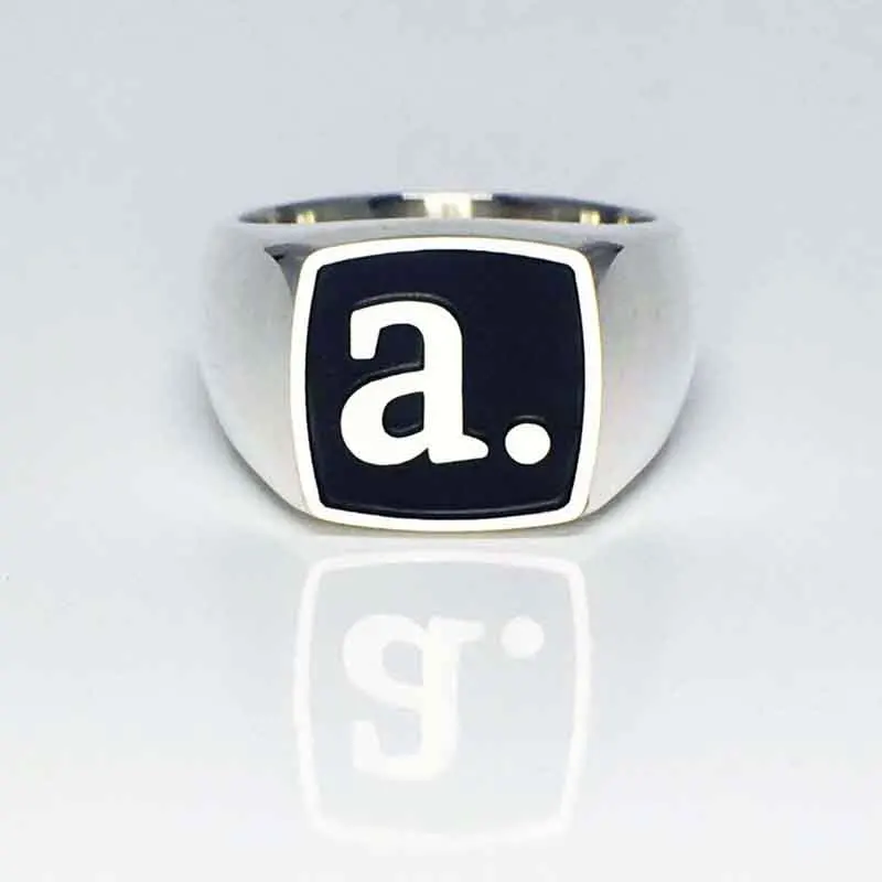 Wholesale Custom 15mm Square Ring Solid Silver 3D Engraved Signet Ring Personalize Engraved Letters Rings Fashion Men Jewelry